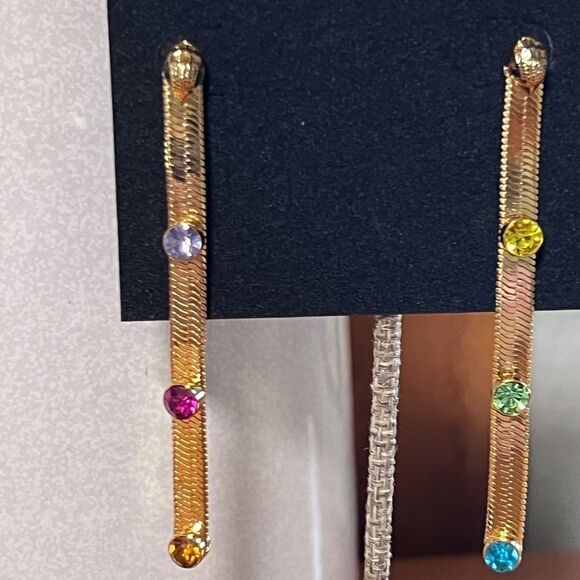 NWT Kurt Geiger London Rainbow Crystal Snake Chain Linear Multi Color Earrings - Picture 4 of 7